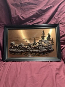 Vintage 76 John Louw Copper 3D Stagecoach Art Signed Western Cowboy Mail Bar - Picture 1 of 5