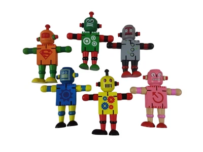 SET. 6 PEZZI ROBOT IN LEGNO TRANSFORMER GIOCATTOLO SNODABILE  BAMBINI CM. 12X9 - Immagine 1 di 4