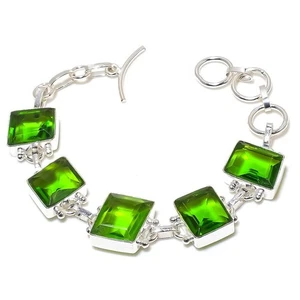 Green Peridot Gemstone Handmade 925 Sterling Silver Jewelry Bracelet Size 7-8" - Picture 1 of 1
