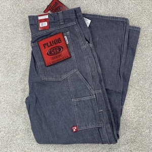 NWT Y2K Plugg Carpenter Jeans 33x30 Grey Wash Knee Zipper Pockets Baggy - Picture 1 of 5