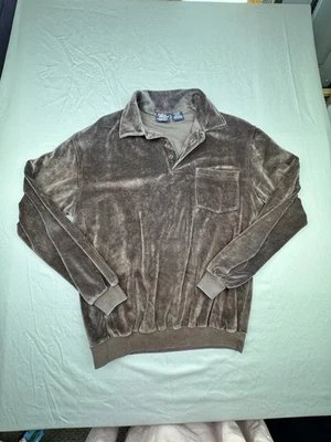 Vintage John Blair Brown Velvet Velour Shirt Retro Disco Leisure Mod Men sz M  - Image 1 of 4