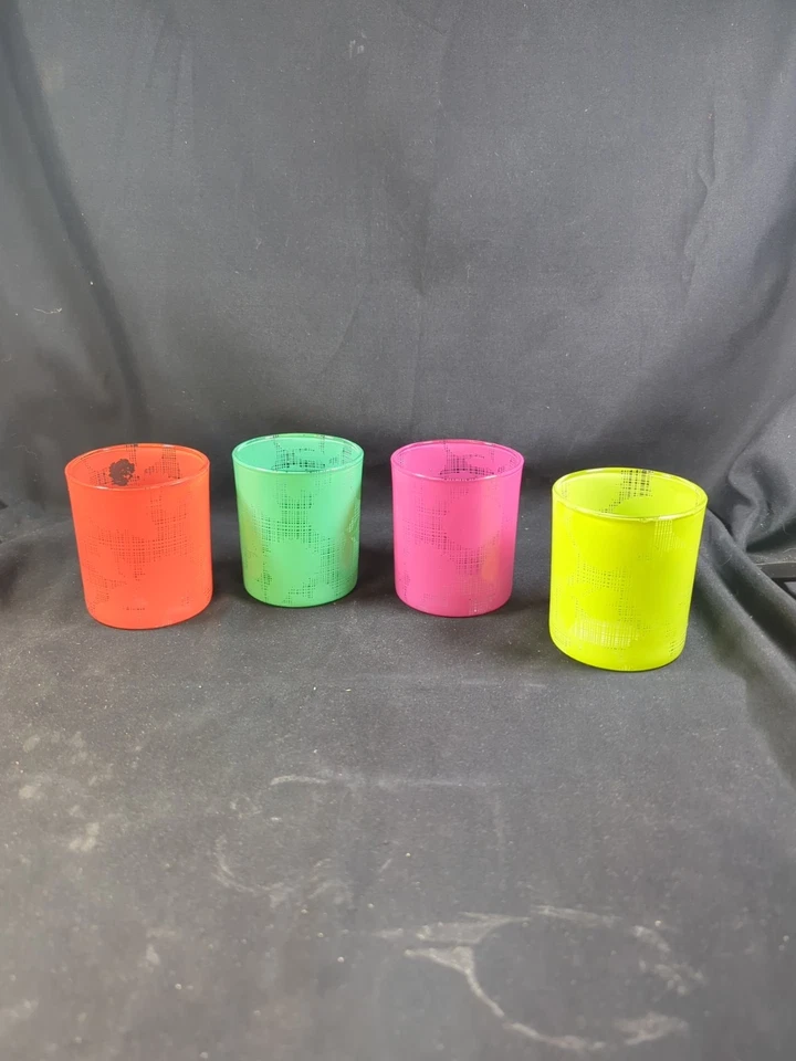 Juego de 4 Candelabros Votivos Tealight Vidrio Naranja Naranja Amarillo Neón 3"T Foto 1 de 4