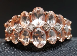 Anillo de plata de ley con banda de 2 filas de diamantes morganita pálida talla 9 - Imagen 1 de 10