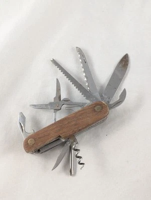 Rostfrei 不锈钢德国木制手柄 11 功能口袋刀 c. 20 世纪 60 年代 — 第 1/4 张图片