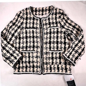 Vintage Black White Tweed Gold Button Front Pocket Blazer Womens Size M - NWT - Picture 1 of 11