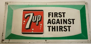 7up First Against Thirst Embossed Tin Sign (UE2/JSF6) No 32 5-66 St Louis USA - Picture 1 of 17