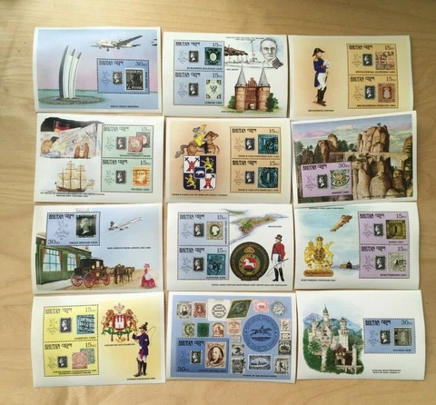 SPECIAL LOT Bhutan 1990 906-17 - Penny Black 150th Ann - 10 Sets of 12 S/S - MNH Cover