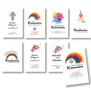 Glückwunschgkarten Grußkarten Kommunion Set (8 Karten + 8 Umschläge) Regenbogen - Bild 1 von 4
