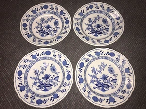 (4) Blue Onion Flat Soup Bowls Oscar Schaller & Co Marked Bavaria/Germany - Picture 1 of 7