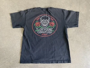 Vans black t-shirt with skull and red roses graphic youth L - Picture 1 of 6