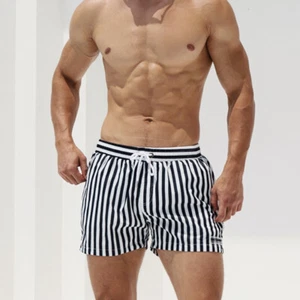 Men's Beach Quick-dry Navy Striped Shorts Loose Sports Surf Fitness Swim Trunks - Picture 1 of 8