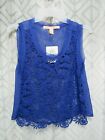 New Rebellious One Top Size S Blue Sheer Lace Front Raw Edges Sleeveless Casual