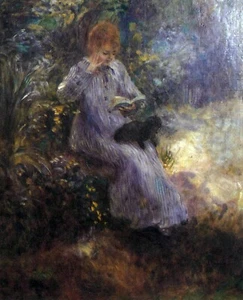 Woman with a black dog by Pierre-Auguste Renoir Giclee Print Repro on Canvas - Picture 1 of 1