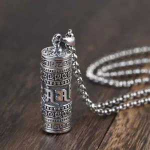 Solid 925 Sterling Silver Mens Tibetan Mantra Box Pendant Chain Necklace 55cm - Picture 1 of 6