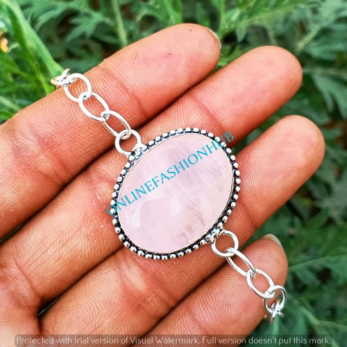 VALENTINO Bracciale portafortuna catena unisex placcato argento sterling 925 pietra preziosa quarzo rosa 1 pz