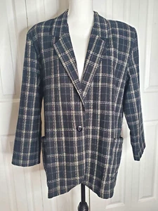 TRACY EVANS LTD Wool Blend Plaid Academia Jacket Blazer Womens Lg 80s 90s USA - Picture 1 of 10