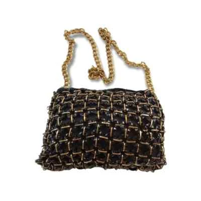 Free People Street Level Woven Gold Chain Beaded Shoulder Bag Necklace New — 第 1/4 张图片