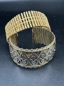 Pulseras vintage años 50 bambú puño ancho filigrana malla tono plata y oro - Imagen 1 de 11