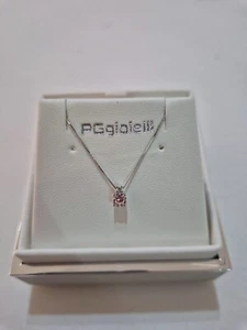 COLLANA Punto Luce QUARZO ROSA Tondo E DIAMANTE Oro Bianco 18 Kt 750% PGGIOIELLI - Foto 1 di 9