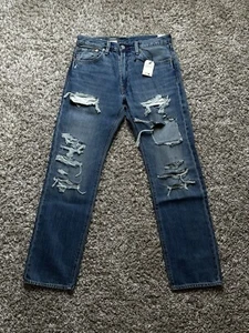 Levis 551 Jeans Mens Size 32 x 34 Distressed Straight Fit Medium Wash New w Tags - Picture 1 of 8