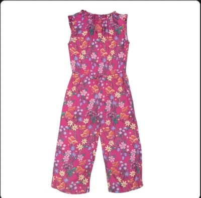 Gymboree Romper Pink Floral Crop Length Wide Leg  Rayon Girls Large 10-12  - Image 1 of 4
