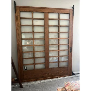 Antique 1930's Pocket Door Solid Oak With 36 Panes Of Individual Beveled Glass - Picture 1 of 8
