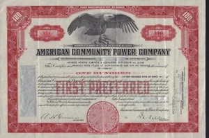 American Community Power Company Delaware 1933 - Power & Utility - Picture 1 of 1