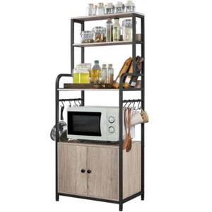 Kitchen Baker's Rack Utility Storage Shelf Cabinet Microwave Stand with S-Hooks - Picture 1 of 9
