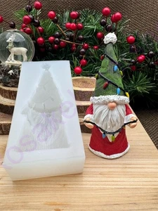 Christmas Gnome holding Christmas lights handmade silicone mold for crafts - Picture 1 of 7