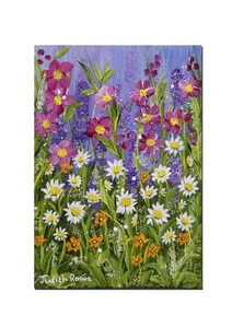 Tablero de lienzo pintura original "Jardín floral" 7" x 5" de Judith Rowe - Imagen 1 de 2