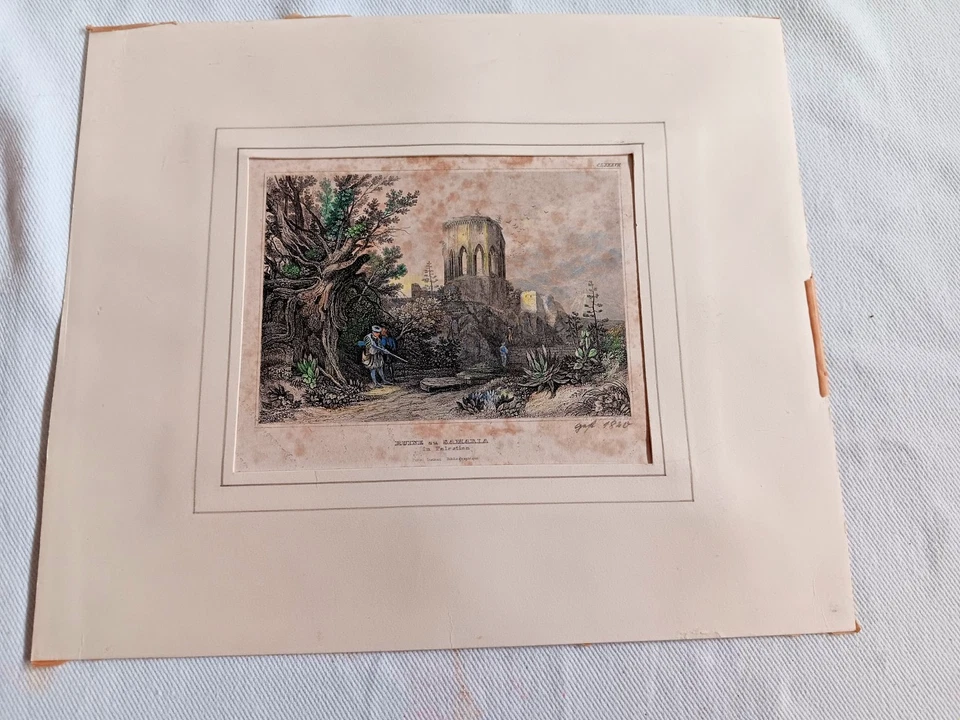 antiker colorierter Stahlstich Christian Daumerlang Ruine zu Samaria Palästina - Bild 1 von 4