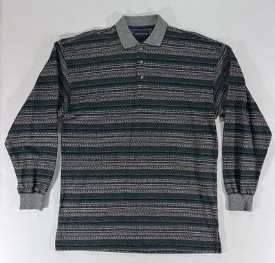 Camisa Polo Gant Manga Larga Vintage Rayas Verdes Para Hombre Talla M Foto 1 de 4