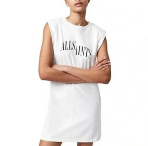AllSaints Coni Dropout Shirt Kleid ärmellos Schulterpolster Baumwolle Small weiß - Bild 1 von 9