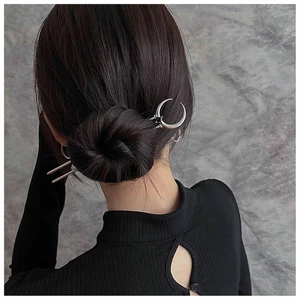 Vintage U Shape Hair Stick Pins Moon Hair Fork Metal Long Hair Pin Silver Minima - Picture 1 of 12