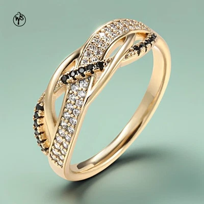 Ring Vintage-Ring Vergoldet Rosegold Gold 585 mit weißen und schwarzen  Zirkonia - Bild 1 von 4