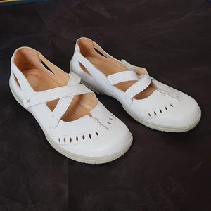 Hotter Lulu - White Leather Shoes / Sandals - UK size 4 - Mary Jane Flats - Picture 1 of 5