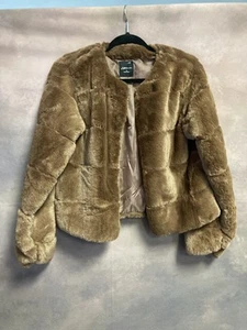 Girls' Fashion Faux Fur jacket Coat in Chestnut, Fun Funky Girls size L - Picture 1 of 3