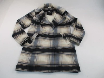 Hollister Pea Coat Blue Check Womens Small Plaid Double Breasted Winter - Image 1 of 4