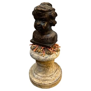 A Baroque Revival Wood Bust of a Putto on a fake Marble Lacquered Wood Base - Picture 1 of 13