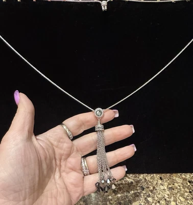 Touchstone Crystal Double Take Silver Night Pendant Necklace 30" Adjustable NEW - Image 1 of 4