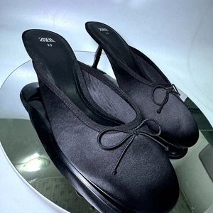 RARE!!! ZARA women's Black Embellished Mules NWT - Picture 1 of 18