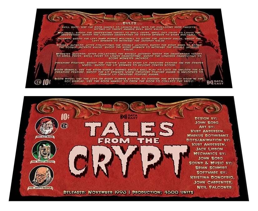 Tarjetas de instrucciones de delantal personalizado Data East Tales From The Crypt Pinball Foto 1 de 1