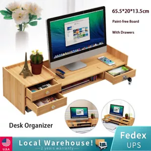 Wooden Desk Organizer Tabletop With Lock Supplies Computer Desktop Office Home - Picture 1 of 17