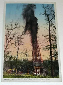 ÖLBRUNNENSCHIESSEN ÖL 1916 SAPULPA OKLAHOMA FARBE POSTKARTE - Bild 1 von 2