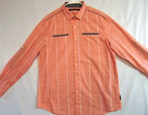 Sean John Shirt Men's XL Salmon Striped Button Down Long Sleeve Cotton Blend - Picture 1 of 13