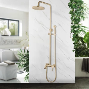 Brushed Gold Bathroom Rainfall Shower Head/Hand Spray Faucet Set Mixer Taps - Bild 1 von 12