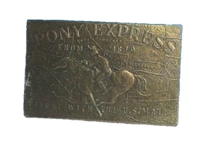 Hebilla de cinturón Pony Express Mail de colección latón macizo primer jinete de caballo de Estados Unidos occidental  - Imagen 1 de 2