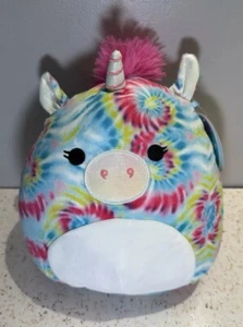 NWT Squishmallows 8" ATLAS Unicorn 2021 Rainbow Tie-Dye Pink Mane Soft Plush Toy - Picture 1 of 7