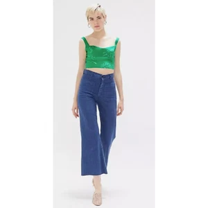 Capulet Amelia Kelly Green Linen Crop Top Small Zipper Urban Outfitters Y2K TWEE - Picture 1 of 8