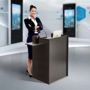 Mobile Floor Lectern Stand Podium with Side Shelf And Keyboard Tray 116*40*60cm - Picture 1 of 17